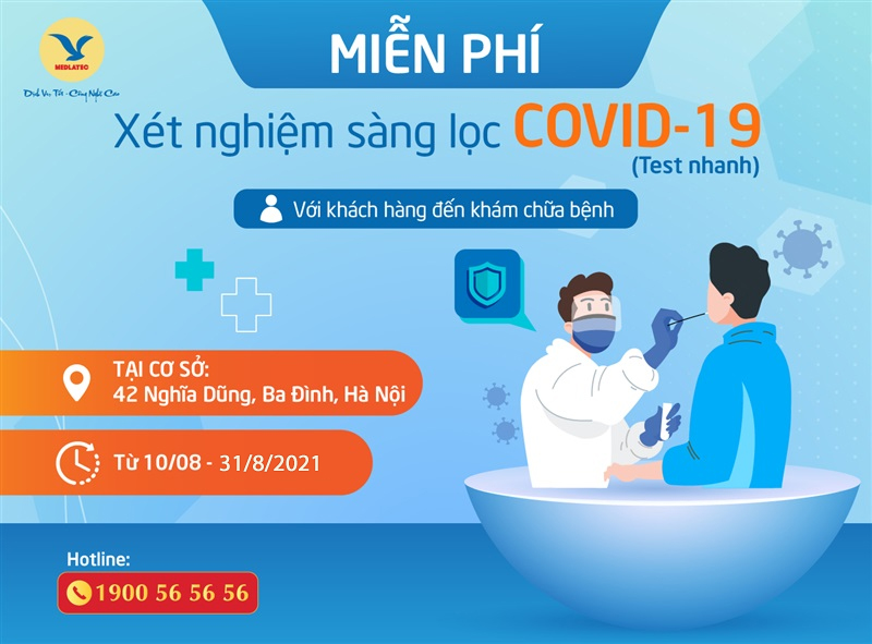 BVĐK MEDLATEC MIỄN PHÍ xét nghiệm sàng lọc COVID-19 khi khách hàng đến khám chữa bệnh từ ngày 8 - 31/8/2021