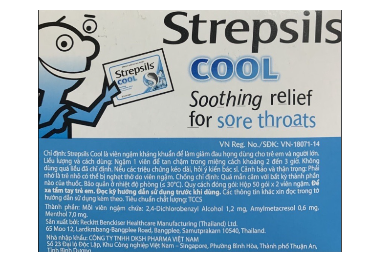 Viên ngậm đau họng Strepsils chứa thành phần chính gồm: Amylmetacresol và Dichlorobenzyl Alcohol 